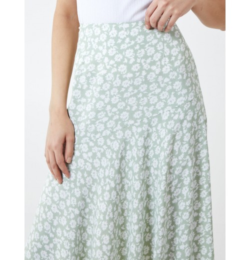 Floral Print Asymmetric Midi Skirt