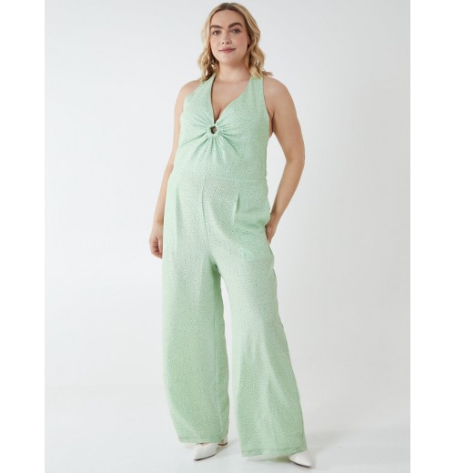 Curve Halter Neck Culotte Green Jumpsuit